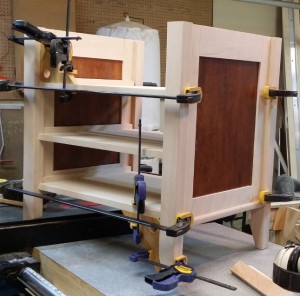 Night stand case, assembled and clamped.