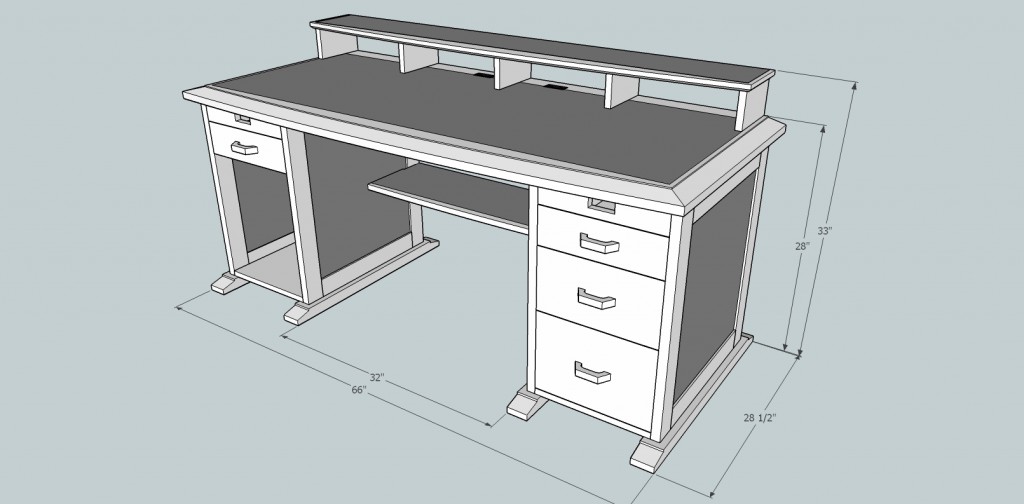 Computer desk plan, front  (SketchUp)