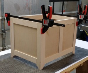 The main carcase of the shoe box dry-fitted and clamped.